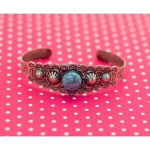 Vintage Blue Pearl Art Nouveau Cuff Bracelet 7 inch - P3